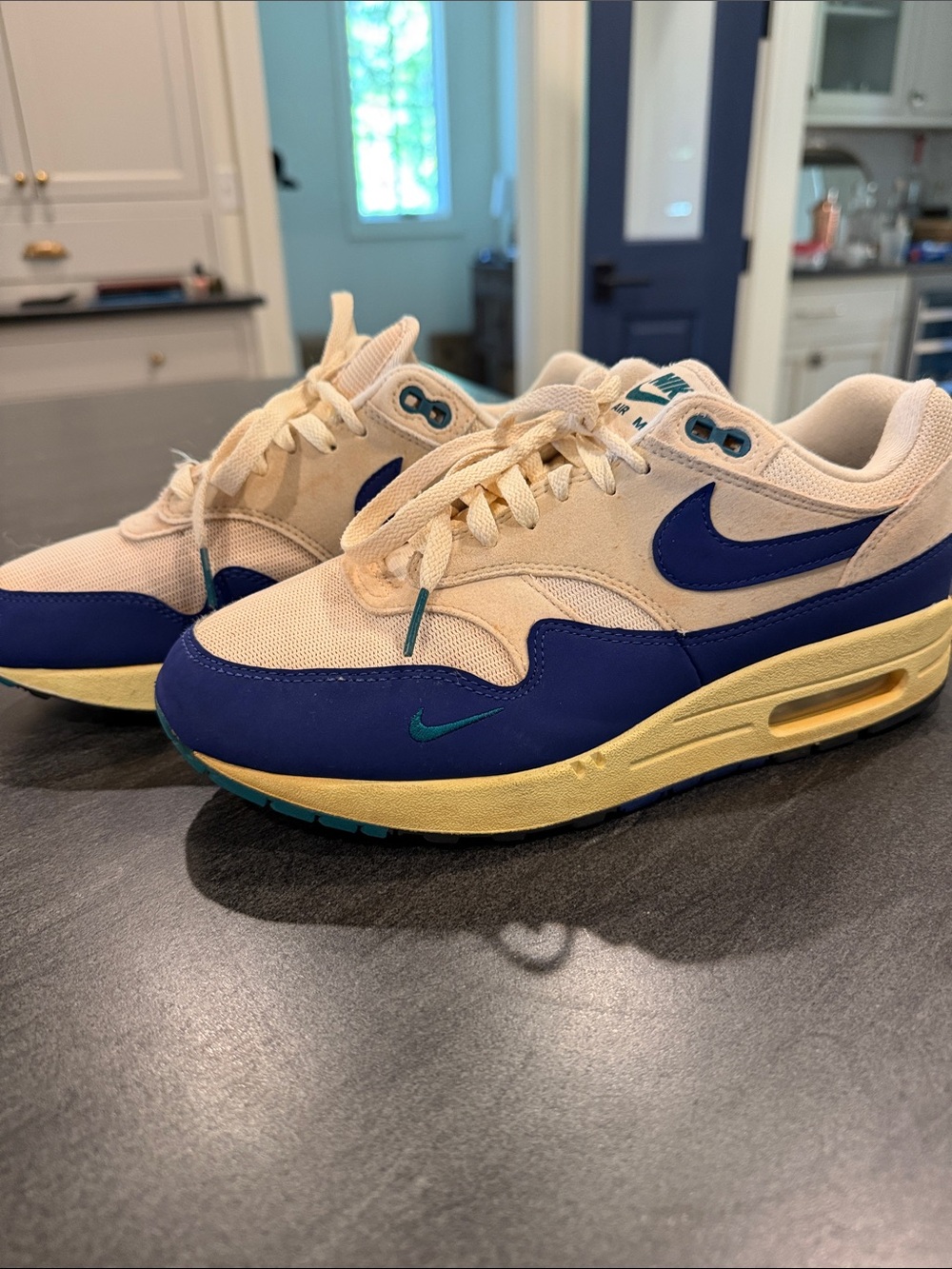 Nike Air Max in Cream, Royal Blue and Teal Accents